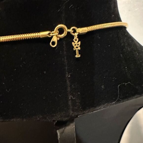 VTG 1960'S Crown Trifari Goldtone Snake Chain Necklace w/LG Black Lucite Mod Pen - Picture 5 of 5